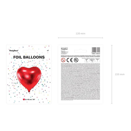 Ballone Herz 45cm Metallic rot (1 Stk.)