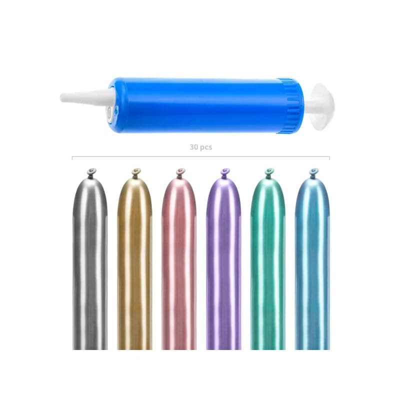 Ballone Modellierset mit Pumpe 130cm Glossy Mix (30 Stk.)
