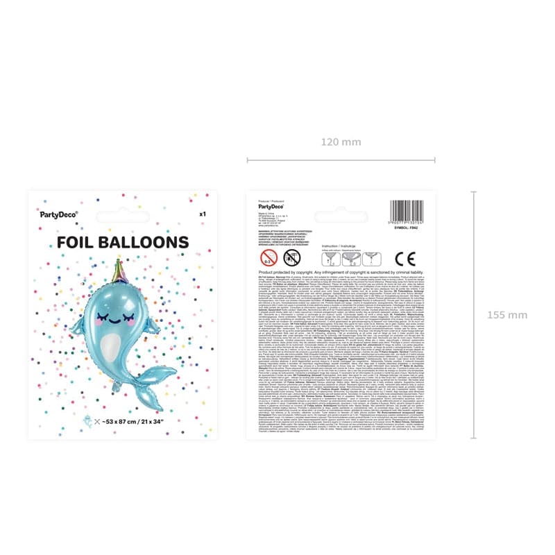Ballone Narwal 87cm Metallic blau (1 Stk.)