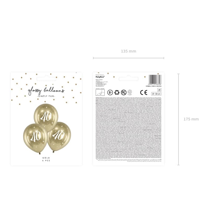 Ballone 40th 30cm Glossy gold (6 Stk.)