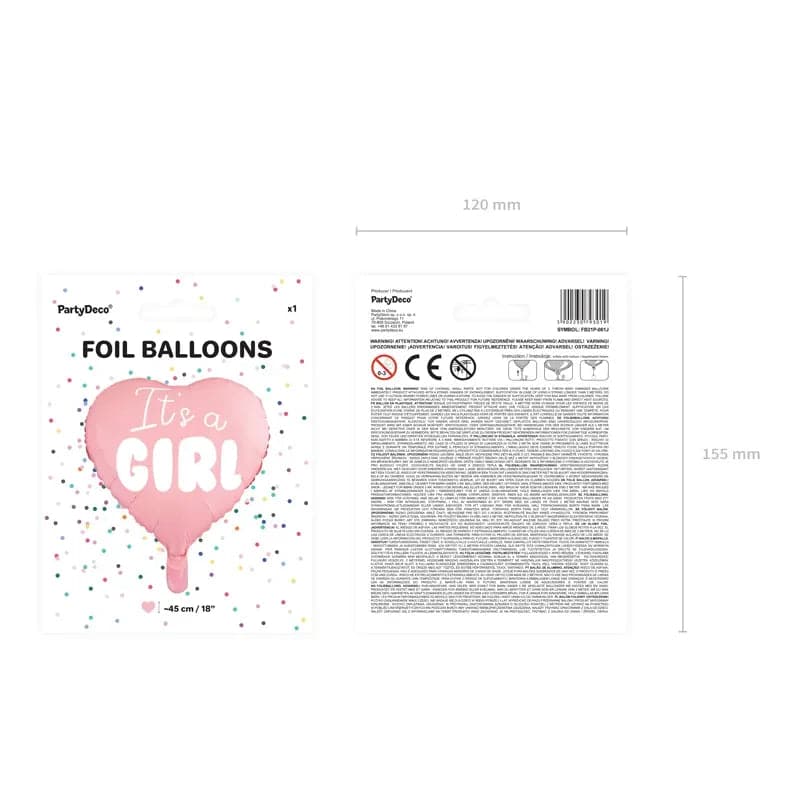 Ballone Herz It’s a girl 45cm Metallic rosa (1 Stk.)