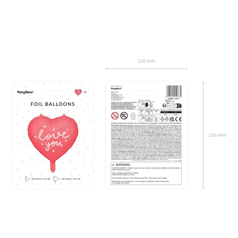 Ballone Herz love you 45 cm Metallic red (1 Stk.)
