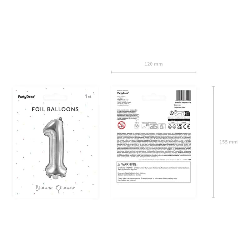 Ballone Zahl 1 35cm Metallic silber (1 Stk.)