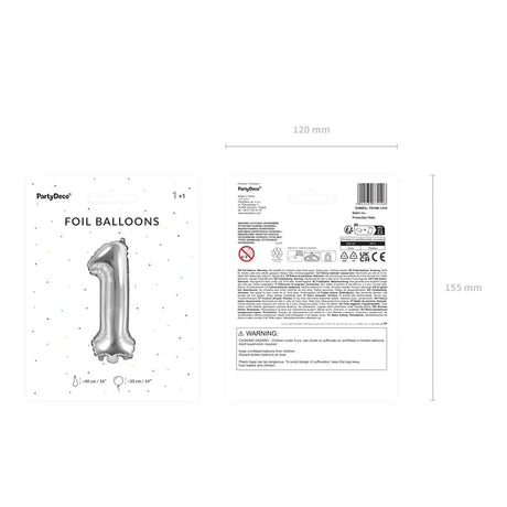 Ballone Zahl 1 35cm Metallic silber (1 Stk.)