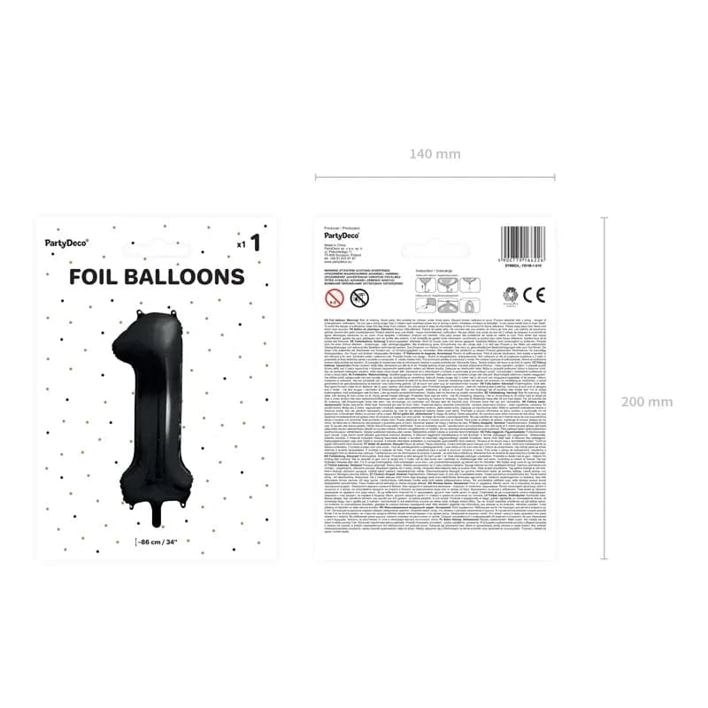 Ballone Zahl 1 86cm Metallic schwarz (1 Stk.)