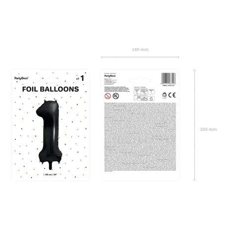 Ballone Zahl 1 86cm Metallic schwarz (1 Stk.)
