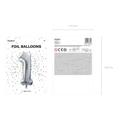 Ballone Zahl 1 86cm Metallic silber (1 Stk.)