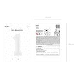 Ballone Zahl 1 86cm Metallic weiss (1 Stk.)