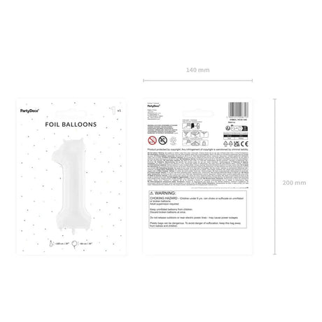 Ballone Zahl 1 86cm Metallic weiss (1 Stk.)