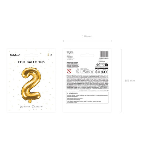 Ballone Zahl 2 35cm Metallic gold (1 Stk.)