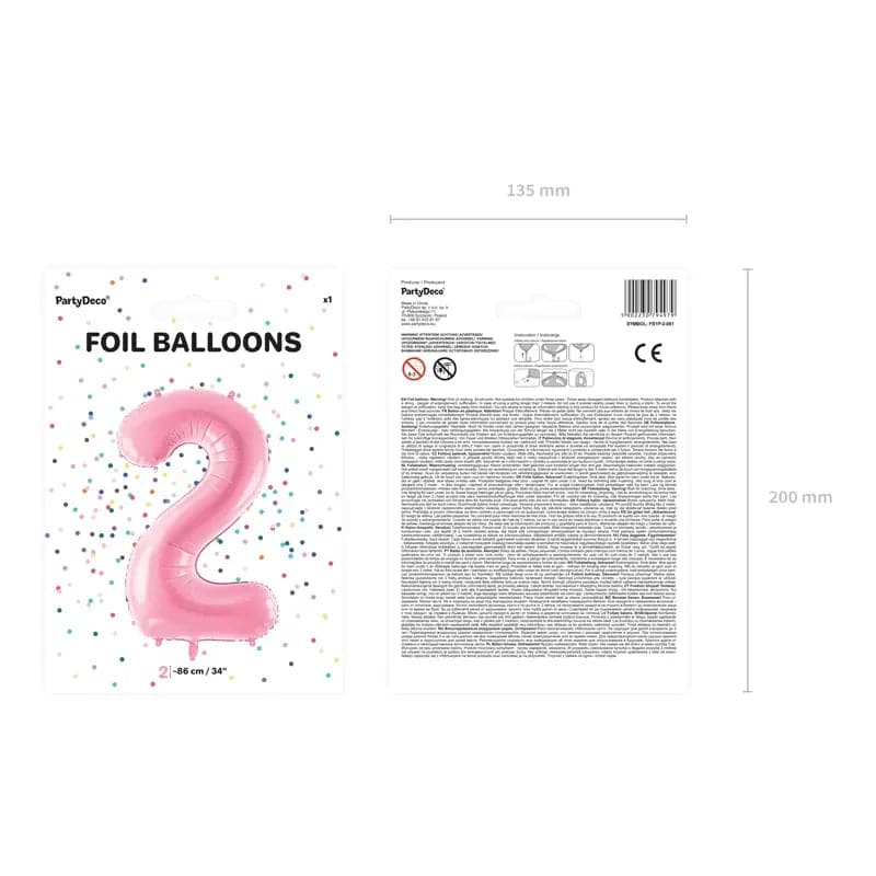 Ballone Zahl 2 86cm Metallic pink (1 Stk.)