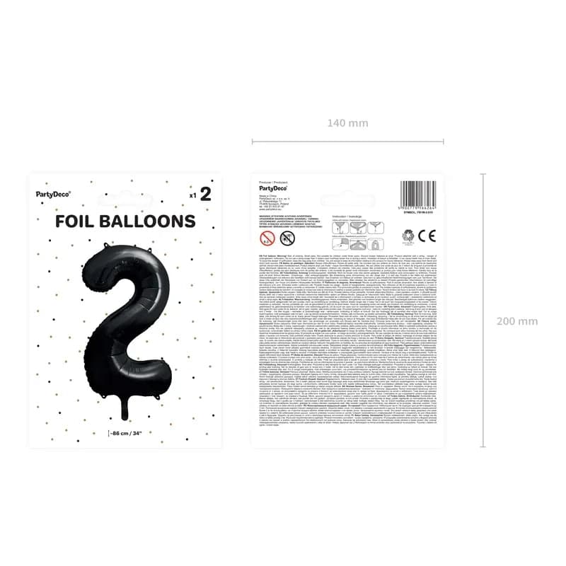 Ballone Zahl 2 86cm Metallic schwarz (1 Stk.)