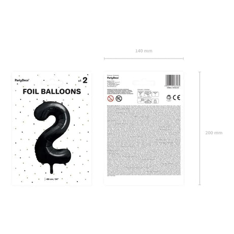 Ballone Zahl 2 86cm Metallic schwarz (1 Stk.)