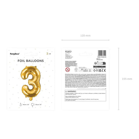 Ballone Zahl 3 35cm Metallic gold (1 Stk.)