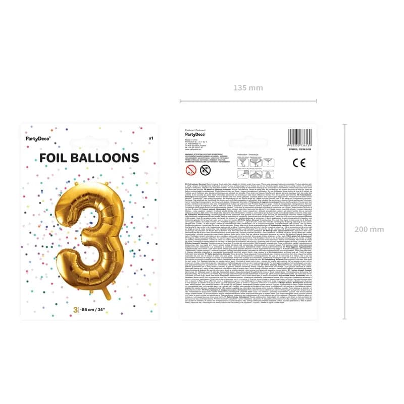 Ballone Zahl 3 86cm Metallic gold (1 Stk.)