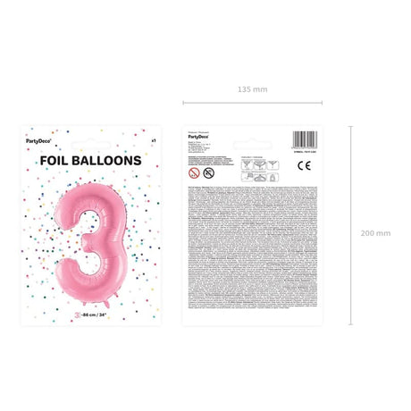 Ballone Zahl 3 86cm Metallic pink (1 Stk.)
