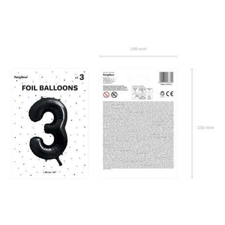 Ballone Zahl 3 86cm Metallic schwarz (1 Stk.)