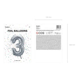 Ballone Zahl 3 86cm Metallic silber (1 Stk.)