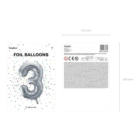 Ballone Zahl 3 86cm Metallic silber (1 Stk.)