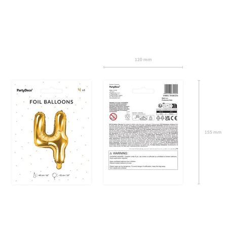 Ballone Zahl 4 35cm Metallic gold (1 Stk.)
