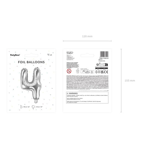 Ballone Zahl 4 35cm Metallic silber (1 Stk.)