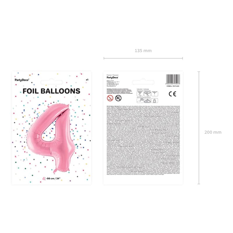 Ballone Zahl 4 86cm Metallic pink (1 Stk.)