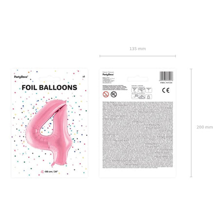 Ballone Zahl 4 86cm Metallic pink (1 Stk.)