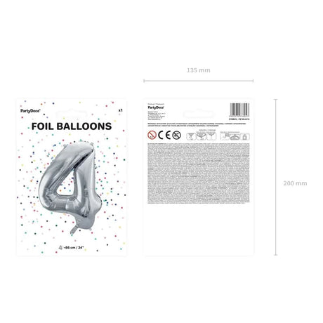 Ballone Zahl 4 86cm Metallic silber (1 Stk.)