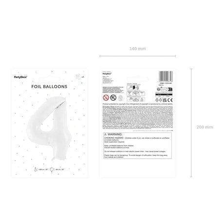 Ballone Zahl 4 86cm Metallic weiss (1 Stk.)