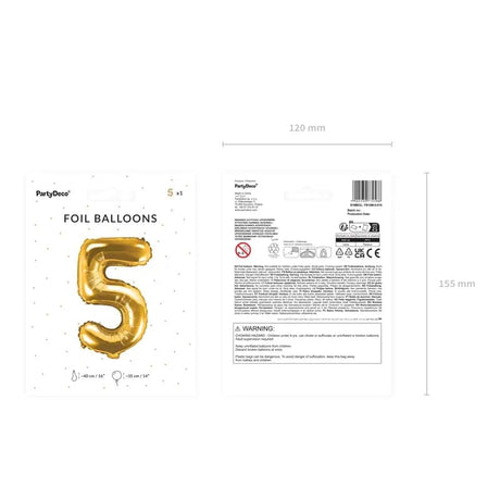 Ballone Zahl 5 35cm Metallic gold (1 Stk.)