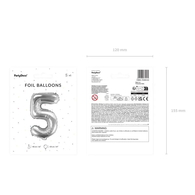 Ballone Zahl 5 35cm Metallic silber (1 Stk.)
