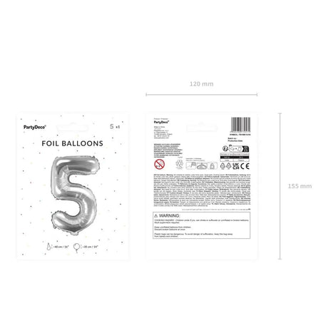 Ballone Zahl 5 35cm Metallic silber (1 Stk.)