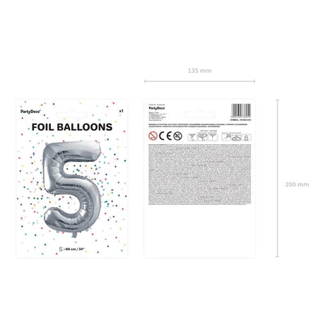 Ballone Zahl 5 86cm Metallic silber (1 Stk.)