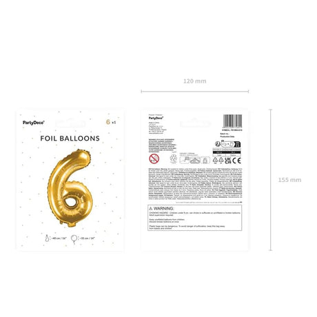 Ballone Zahl 6 35cm Metallic gold (1 Stk.)