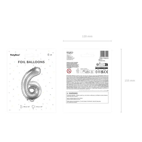 Ballone Zahl 6 35cm Metallic silber (1 Stk.)