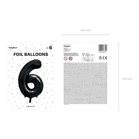 Ballone Zahl 6 86cm Metallic schwarz (1 Stk.)