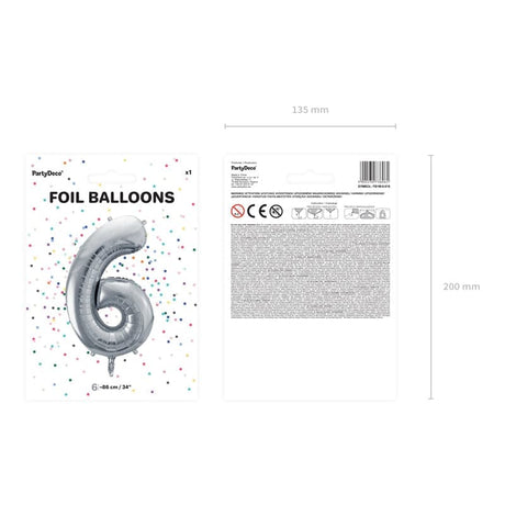 Ballone Zahl 6 86cm Metallic silber (1 Stk.)