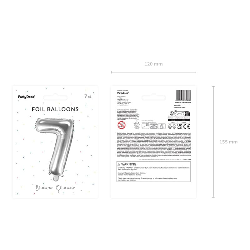 Ballone Zahl 7 35cm Metallic silber (1 Stk.)