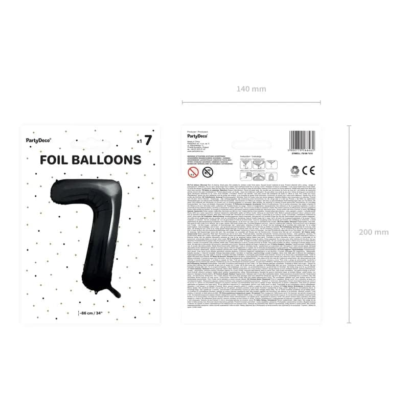 Ballone Zahl 7 86cm Metallic schwarz (1 Stk.)