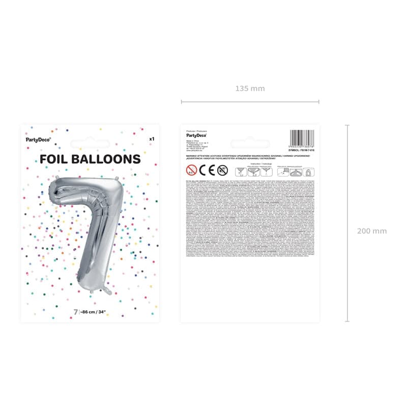 Ballone Zahl 7 86cm Metallic silber (1 Stk.)