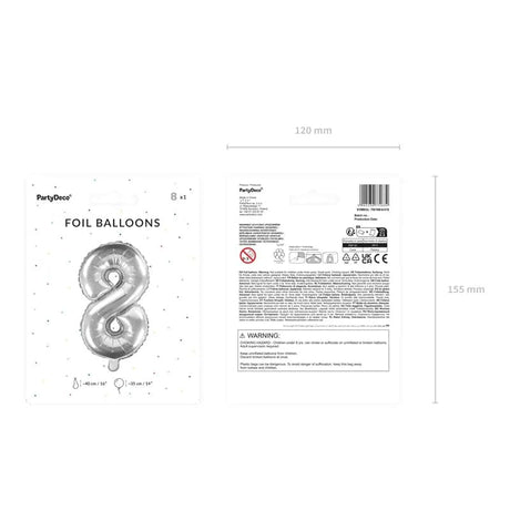 Ballone Zahl 8 35cm Metallic silber (1 Stk.)