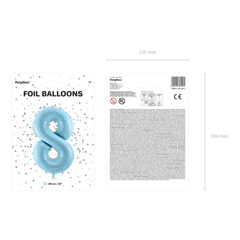Ballone Zahl 8 86cm Metallic blau (1 Stk.)