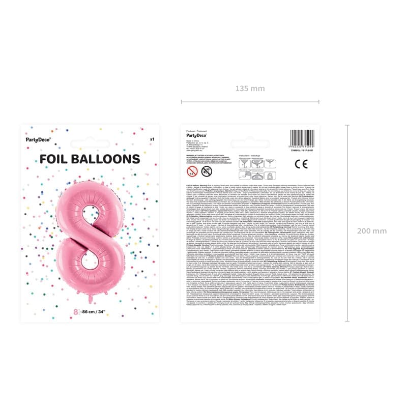 Ballone Zahl 8 86cm Metallic pink (1 Stk.)