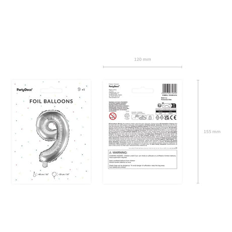 Ballone Zahl 9 35cm Metallic silber (1 Stk.)
