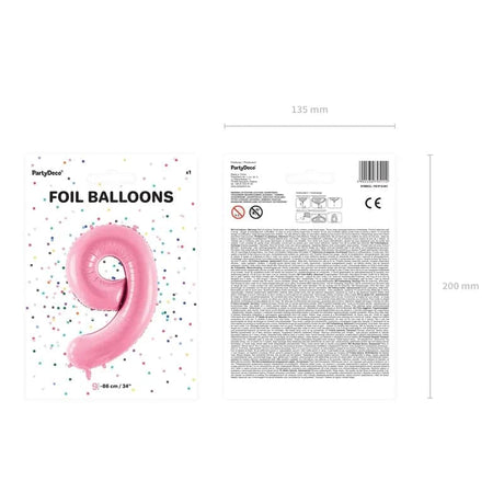 Ballone Zahl 9 86cm Metallic pink (1 Stk.)