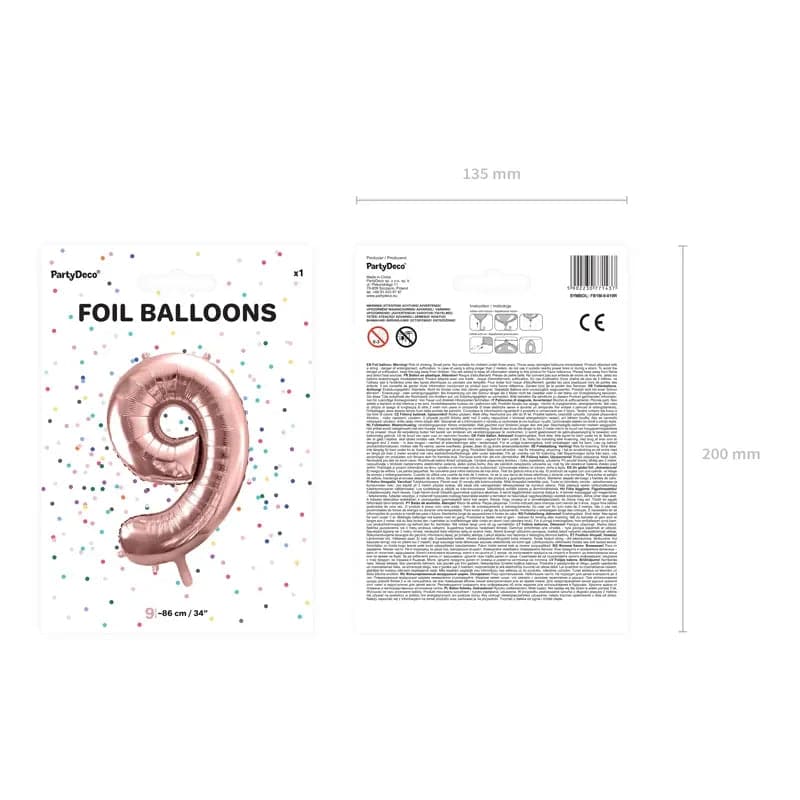 Ballone Zahl 9 86cm Metallic roségold (1 Stk.)