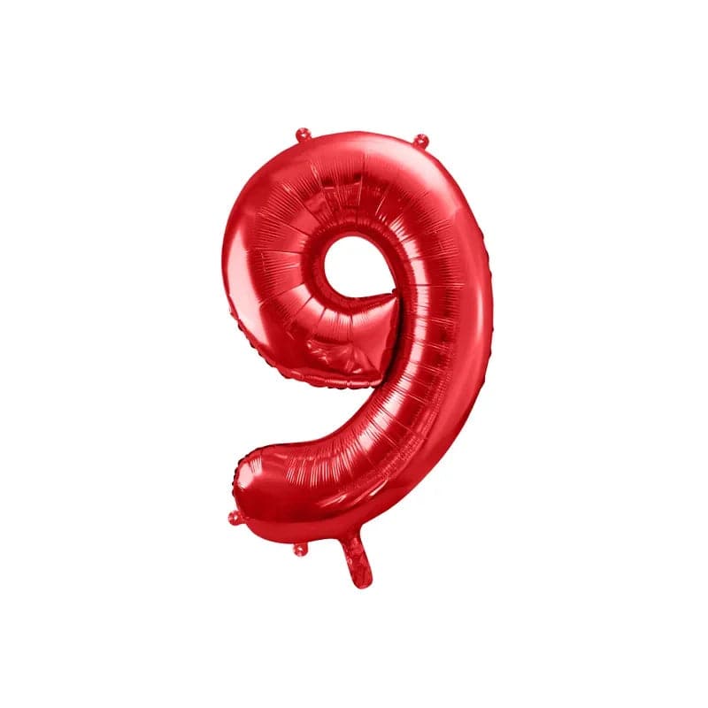 Ballone Zahl ’’9’’ 86cm Metallic rot (1 Stk.)