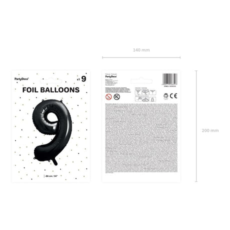 Ballone Zahl 9 86cm Metallic schwarz (1 Stk.)