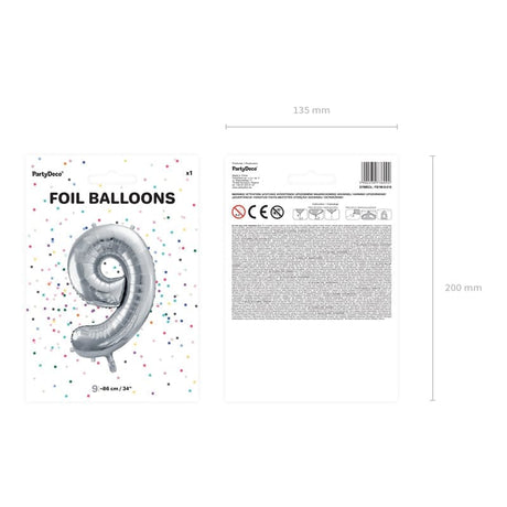 Ballone Zahl 9 86cm Metallic silber (1 Stk.)