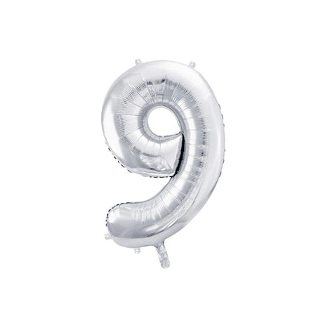 Ballone Zahl 9 86cm Metallic silber (1 Stk.)